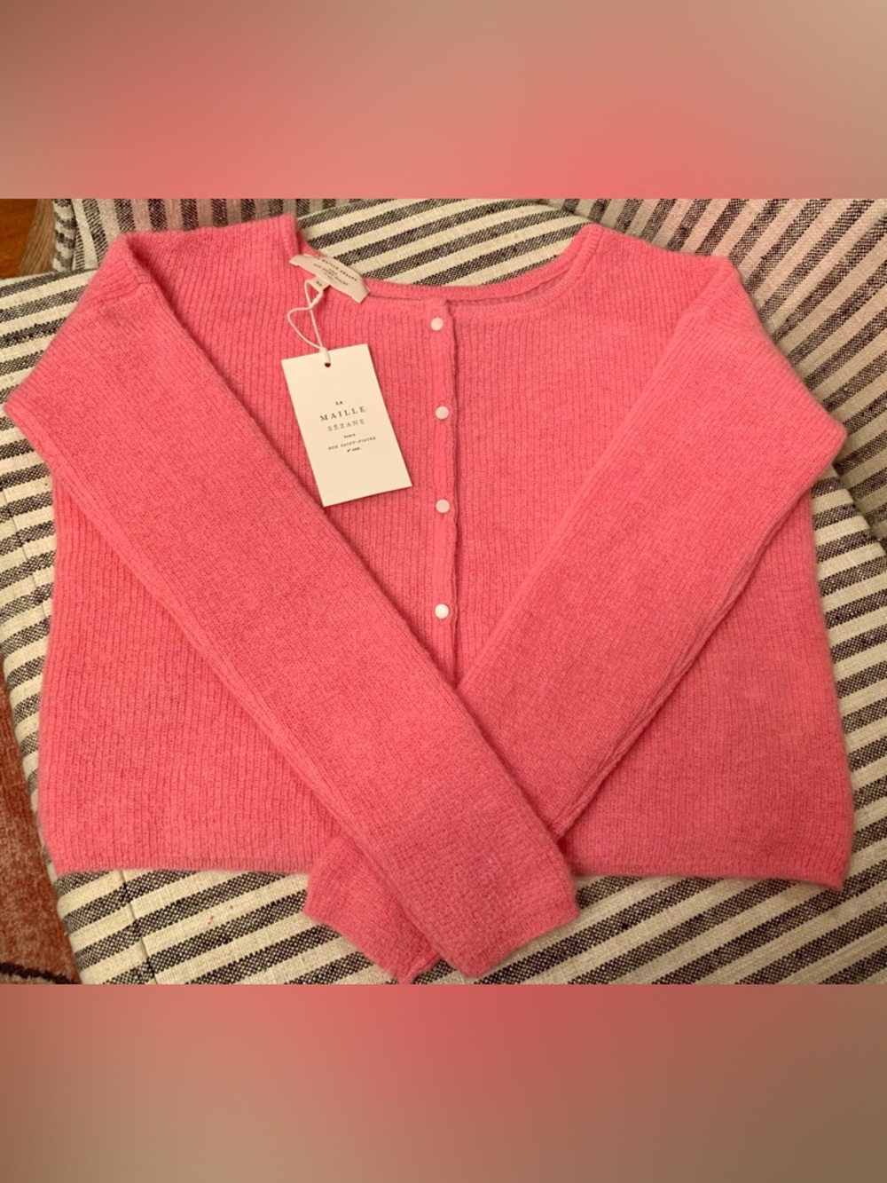 NWT Sezane Gaspard in Cropped Rose 90s Bright Pink XS Cardigan Sweater
